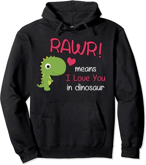 Valentines Day Rawr Means I Love You in Dinosaur Pullover Hoodie