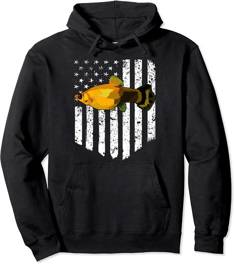 Black White American Flag Mollies 4th Of July Fish Pullover Hoodie
