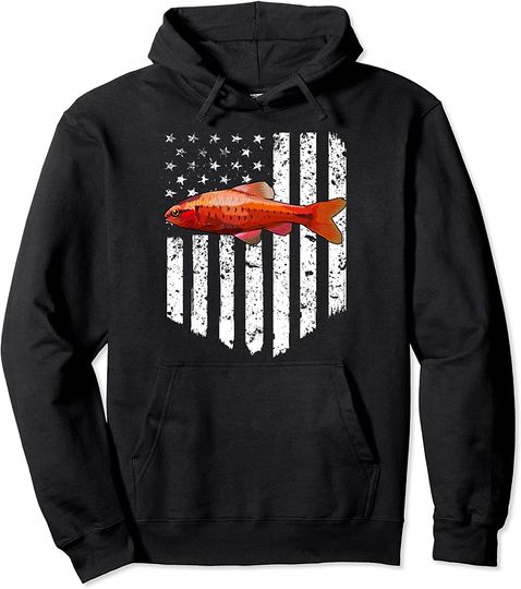 Black White American Flag Cherry Barb 4th Of July Fish Pullover Hoodie