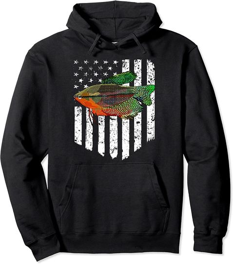 Black White American Flag Pearl Gourami 4th Of July Fish Pullover Hoodie