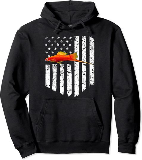 Black White American Flag Swordtails 4th Of July Fish Pullover Hoodie