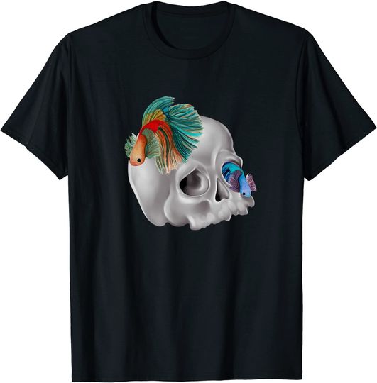 Betta Fish Aquarium Skull Decoration Fish Tank Lovers T-Shirt