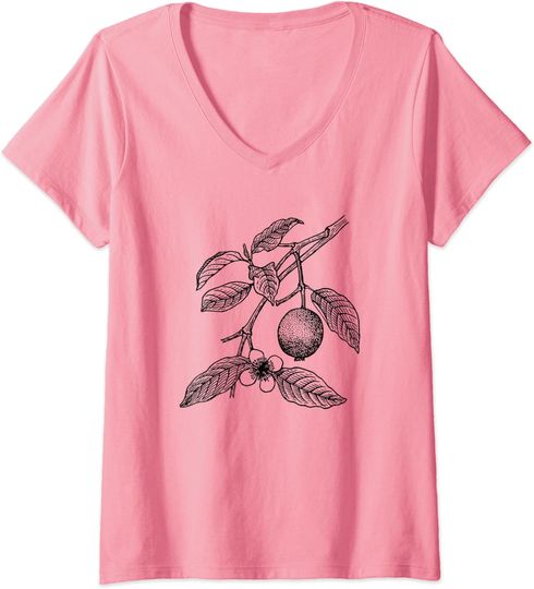 Guava Fruit Flower V Neck T Shirt