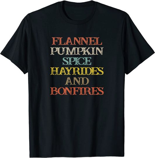 Vintage Funny Flannel Pumpkin Spice Hayrides And Bonfires T-Shirt
