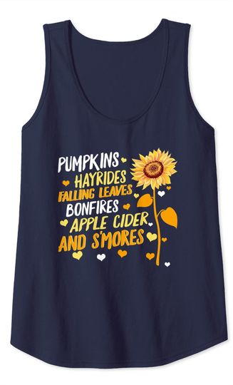 Pumpkin Thanksgiving Fall Hayrides Leaves Apple Cider Autumn Tank Top