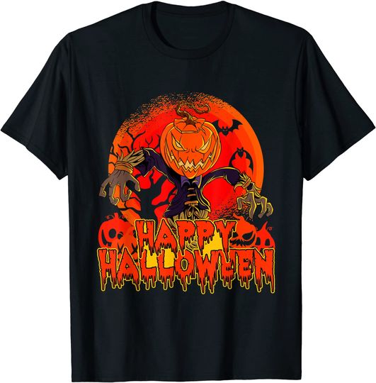 Creepy Halloween Scarecrow With Pumpkin Head T-Shirt