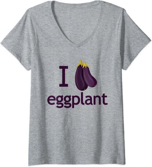 I Love Eggplant Veggie Fruit Lover Gift Idea V-Neck T-Shirt