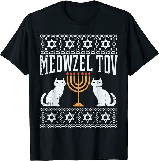Meowzel Tov Chanukah Jewish Cat Owner Ugly Hanukkah Gift T-Shirt