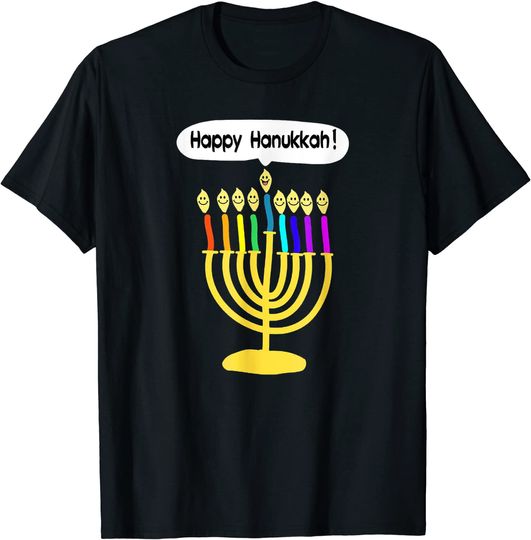 Happy Hanukkah Smiling Menorah Cute Last Day of Chanukah T-Shirt