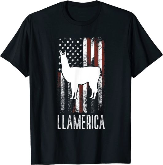 Fourth of July LLama Usa Flag Llamerica T-Shirt