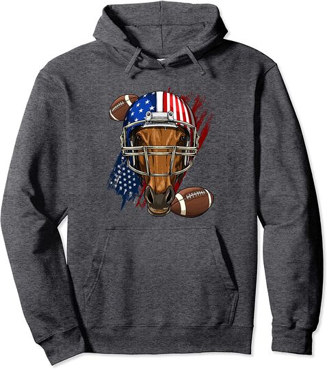 Horse American Football Horse Lovers USA Flag Pullover Hoodie