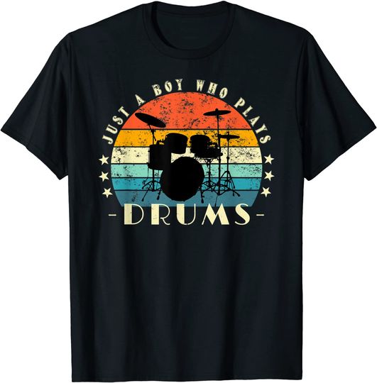 Just A Boy Who Plays Drums Vintage Sunset T-Shirt