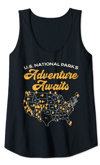 US National Parks Adventure Awaits Map Camping Hiking Camper Tank Top
