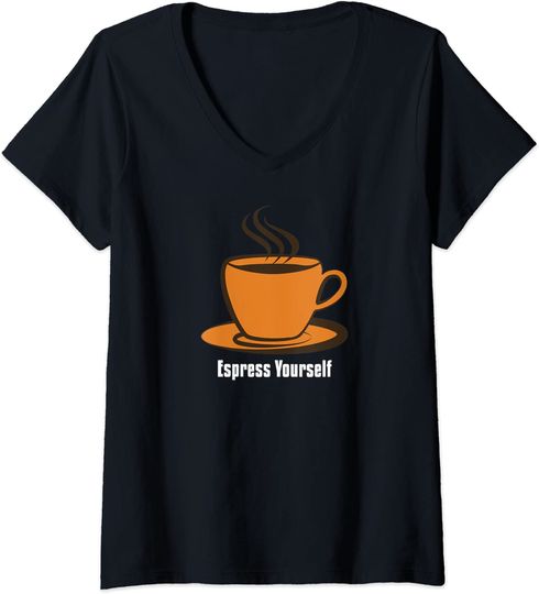 Espress Yourself, Espresso Lover Gift, National Espresso Day V-Neck T-Shirt