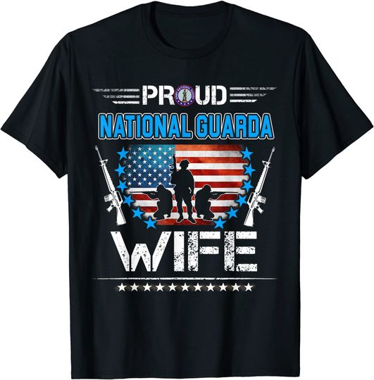 Proud Army National Guard Wife Veteran US Flag Patriotic T-Shirt