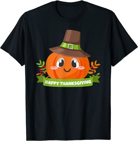 Pilgrim Pumpkin Happy Thanksgiving Holiday T-Shirt