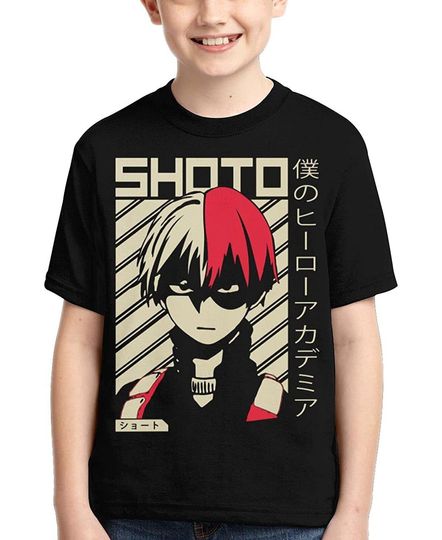 Shoto Todoroki Shirts Crew Neck Boys' Anime T-Shirt Casual Tee Tops