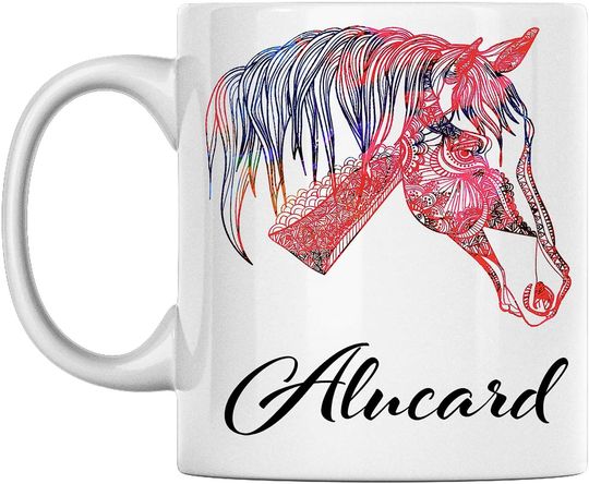 Personal Horse Mug Name Alucard White Ceramic Coffee Cup Printed on Both Sides Perfect for Birthday For Him, Her, Boy, Girl, Husband, Wife, Men, and Women