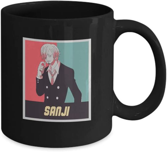 Gifts for Anime Lovers:"Sanji" - One Piece, Anime, Manga, Hobby, Japan, Watching Anime - Black Mug Ceramic Coffee Cup