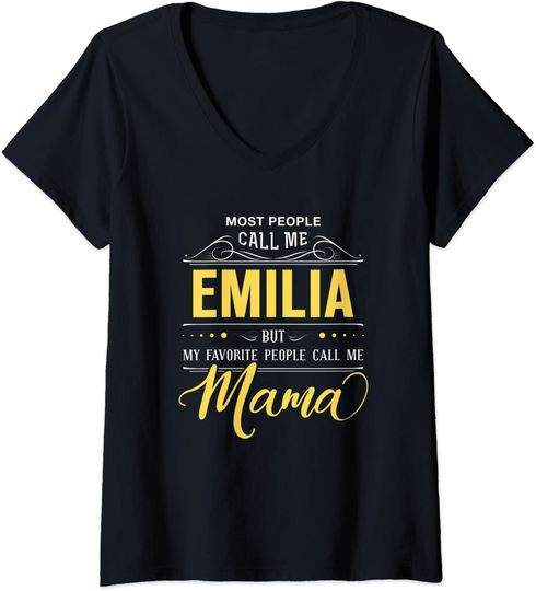 Emilia Name Shirt - My Favortie People Call Me Mama V-Neck T-Shirt
