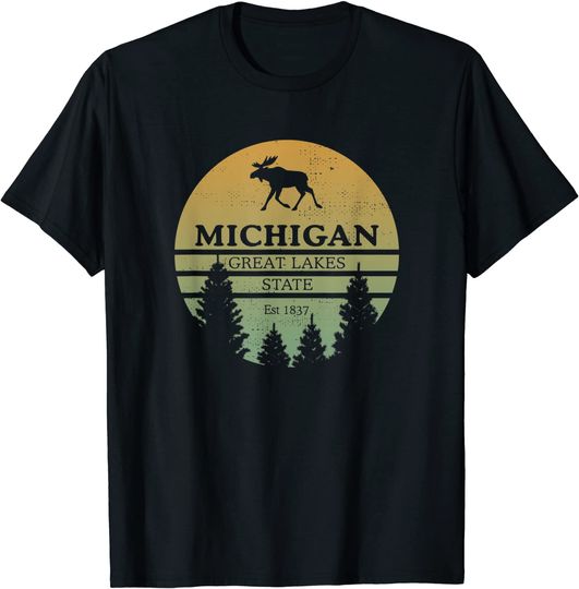 Michigan Great Lakes State Moose & Tree Silhouette Souvenir T-Shirt