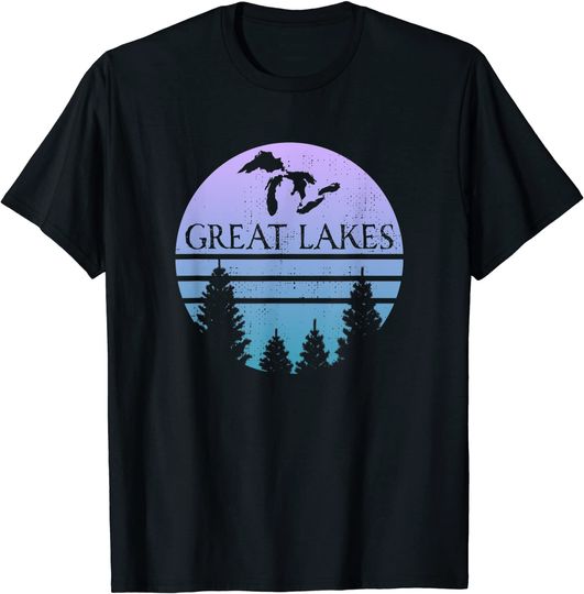 Great Lakes of Michigan Lakes Silhouette Trees T-Shirt