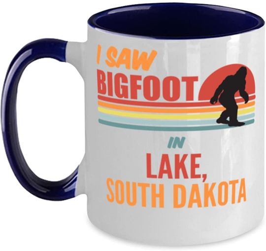 I Saw Bigfoot In Lake South Dakota Two-Tone Coffee Mug Blue