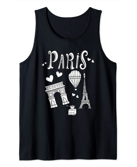 Paris France Eiffel Tower Balloon Hearts Tank Top