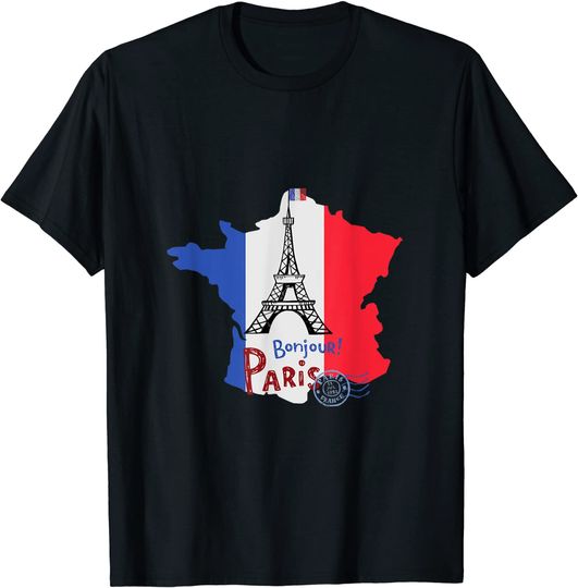 Bonjour Paris Eiffel Tower Flag T-Shirt