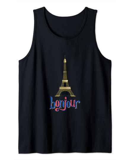 Paris France Blue Red and Gold Bonjour Eiffel Tower Tank Top