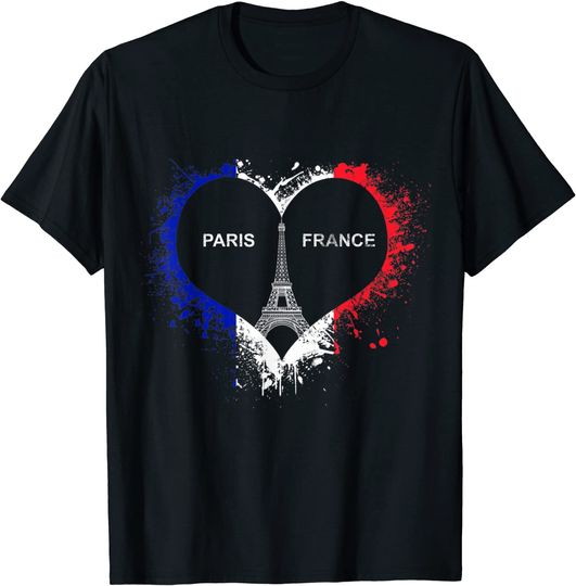 I Love Paris France Eiffel Tower French Flag Travel Gift T-Shirt