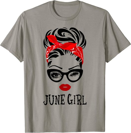 June Girl Wink Eye Woman Face Was Born In June Tee T-Shirt