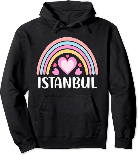 Istanbul Turkey Rainbow Hearts Pullover Hoodie