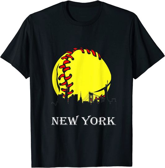 Vintage Downtown New York City Skyline Baseball T-Shirt