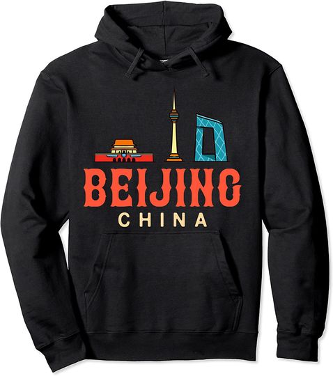 Beijing China City Skyline Map Pullover Hoodie
