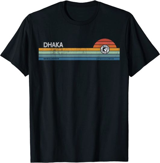Dhaka Bangladesh Sunset Rainbow Synth Striped T-Shirt