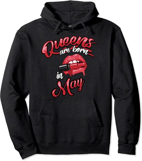 Queens Are Born In May Gift For Women Red Lips Pullover Hoodie