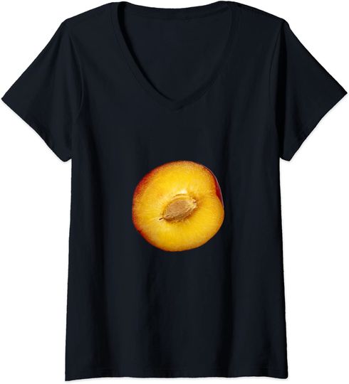 Plum Fruit with Pit V Neck T Shirt