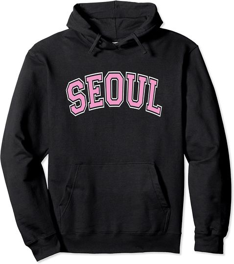 Seoul South Korea Style Pink Text Pullover Hoodie