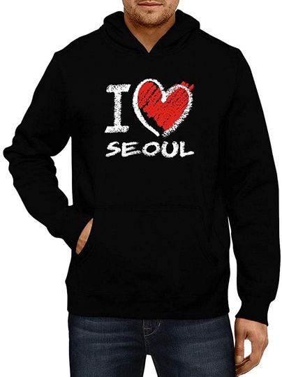 I Love Seoul Chalk Style Hoodie Black
