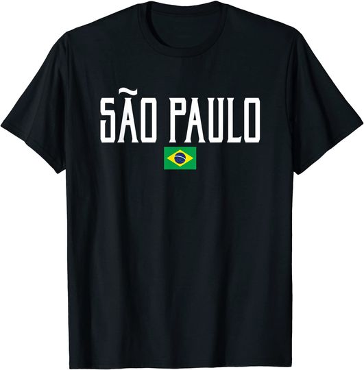 Sao Paulo Brazil Flag Vintage White Text T-Shirt