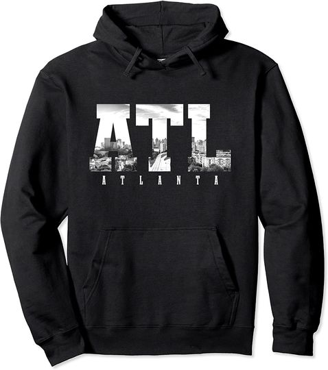 ATL Atlanta Skyline Pride Black & White Vintage Georgia Pullover Hoodie