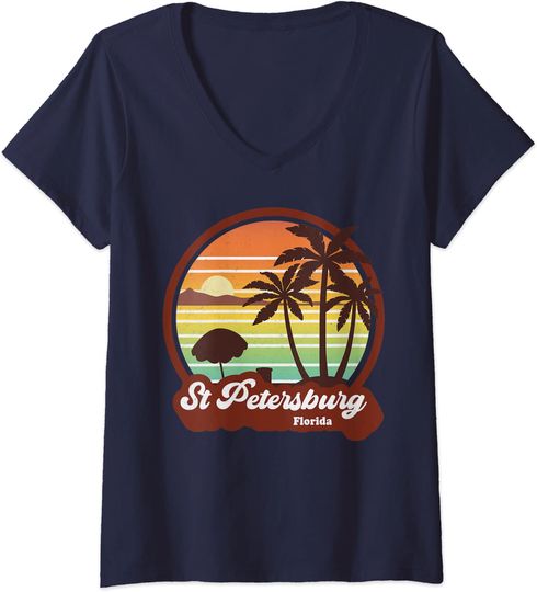 Saint Petersburg Florida Souvenirs Retro 80s St Petes Beach V-Neck T-Shirt