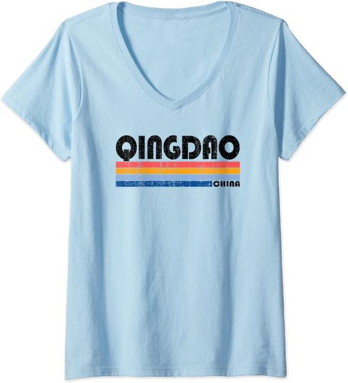 Vintage 70s 80s Style Qingdao, China V-Neck T-Shirt