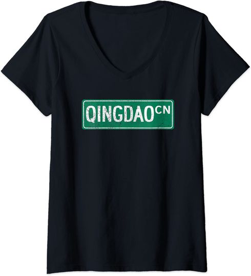 Retro Qingdao, China Street Sign V-Neck T-Shirt