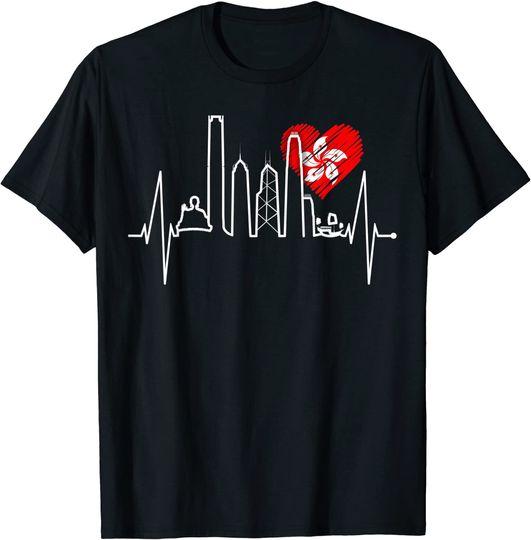 Hong Kong Skyline Heartbeat China T Shirt