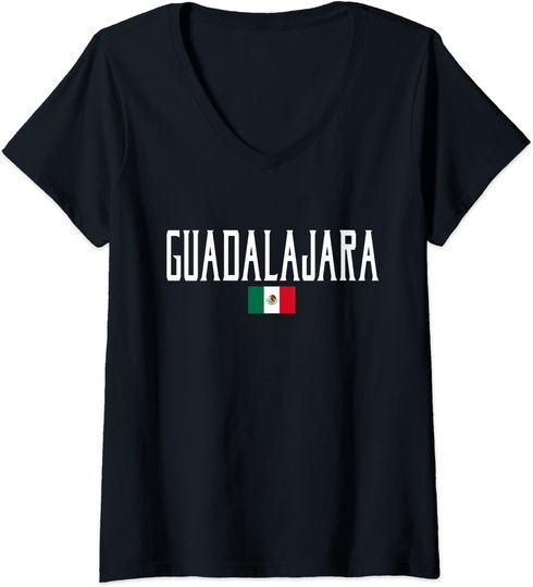 Guadalajara Mexico Flag Vintage White Text V-Neck T-Shirt