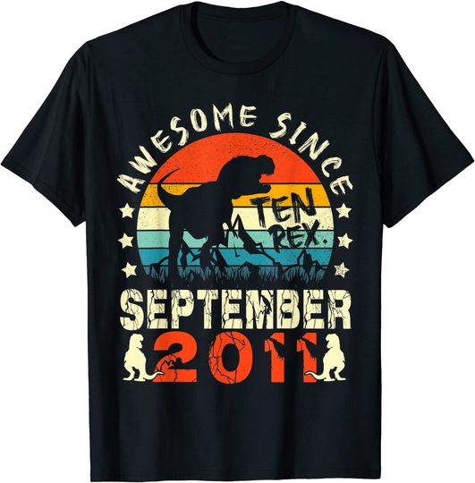 10th Birthday Dinosaur Boy Awesome Since September 2011 Kids T-Shirt