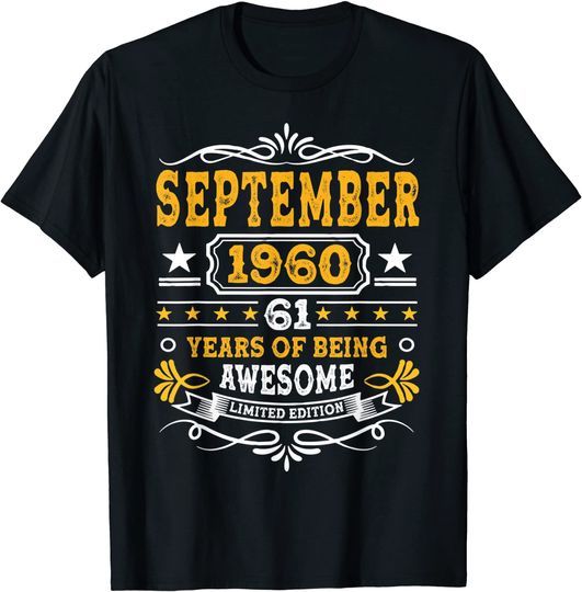 61st Birthday Decorations September 1960 Boy Girl T-Shirt