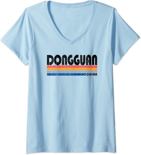 Vintage 70s 80s Style Dongguan China V Neck T Shirt